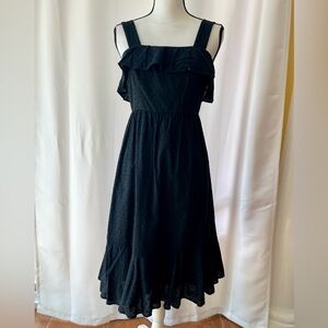 J Crew Square Neck Black Ruffle Dress